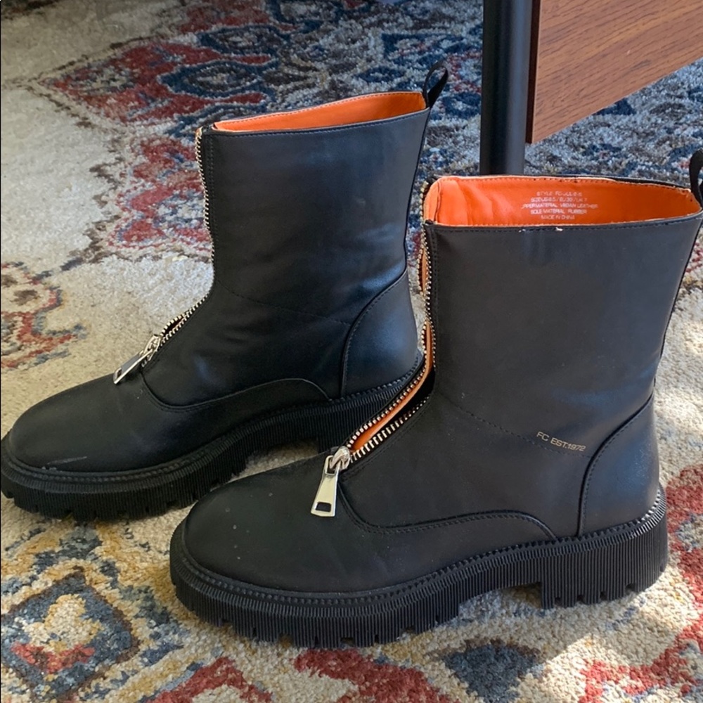 Black combat chunky heeled boots